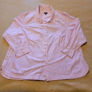 Talbots Shirt Womens 3XP Top Pink Stripe Lightweight Cotton Button Front Petite